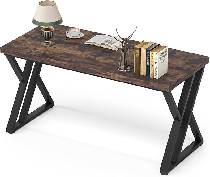 55 Inch Large Simple Industrial Computer Desk Study Writing Table Home Office Workstation,Rustic Brown - LeafyLoom