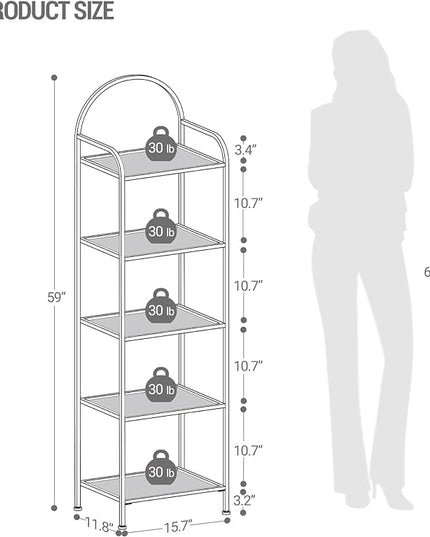 Bookcase Bookshelf, Tempered Glass Bookshelves, Slim Shelving Unit for Bedroom, Bathroom, Home Office, Steel Frame, 5 Tier Gold BC05001G - LeafyLoom