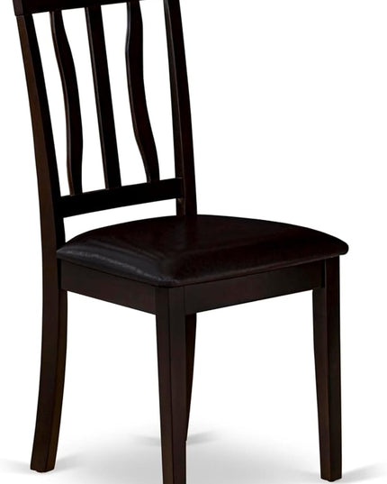 East West Furniture Antique Dining Faux Leather Upholstered Wooden Chairs, Set of 2, Cappuccino - LeafyLoom