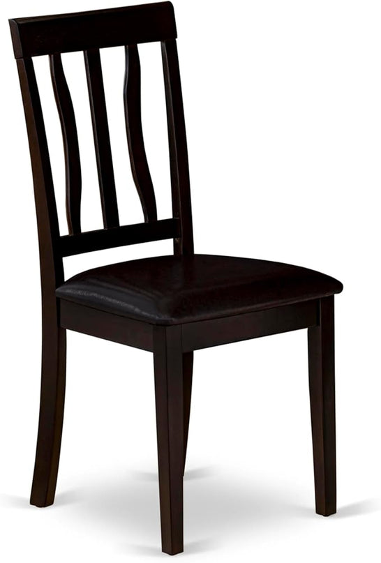 East West Furniture Antique Dining Faux Leather Upholstered Wooden Chairs, Set of 2, Cappuccino - LeafyLoom