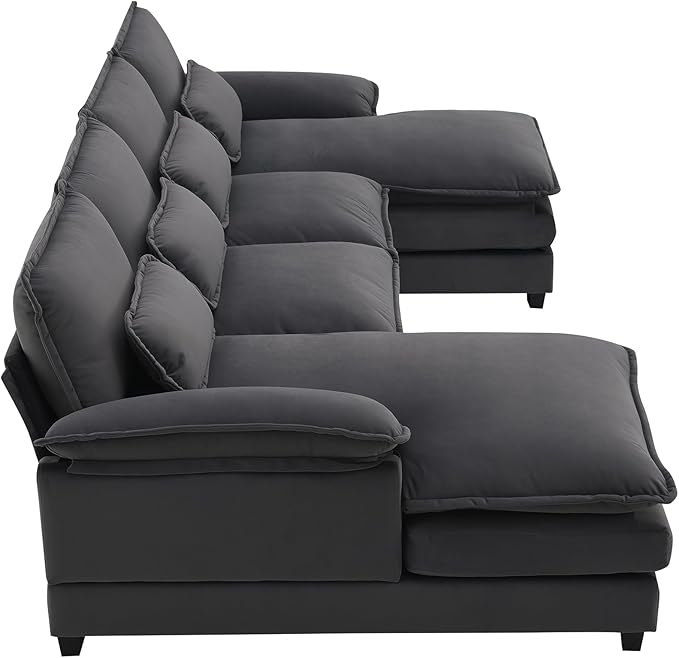 U Shaped Modular Sectional Sofa with Double Chaise Lounge, Chenille Upholstered Symmetrical Cloud Couch with Solid Wood Legs and Waist Pillows, 6 Seater Large Sofa&Couch for Living Room Office - LeafyLoom