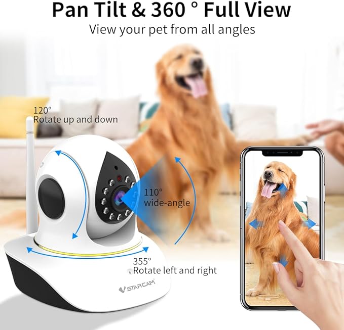 VSTARCAM Pet Camera with Laser, 3MP 2.4GHz WiFi Interactive Dog & Cat Laser Toy with Night Vision, Motion Detection Alerts, APP Remote Control Indoor Security Camera for Pet Monitoring VSTARCAM