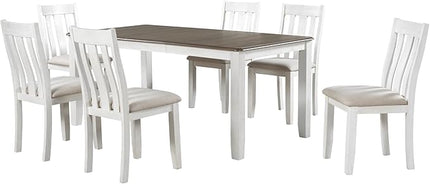Retro Style 7-Piece Dining Set with Solid Wood Extendable Table and 6 Upholstered Chairs, for Kitchen, Living Room, Home Bar, Easy to Assemble, Brown+White - LeafyLoom