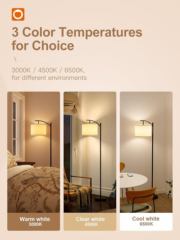 addlon Floor Lamp for Living Room with 3 Color Temperatures, Standing lamp with Linen lampshade for Bedroom, Office, Lamps with 9W LED Bulb Included - Black with Cream Lampshade - LeafyLoom