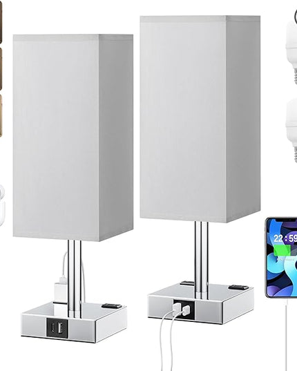 aooshine Touch Bedside Table Lamp set of 2-3-Way Dimmable Night Lamp with USB A + Type C Charging Ports and two AC Outlets, Small Desk Light with E26 LED Bulb for Bedroom Living Room Dorm Office - LeafyLoom