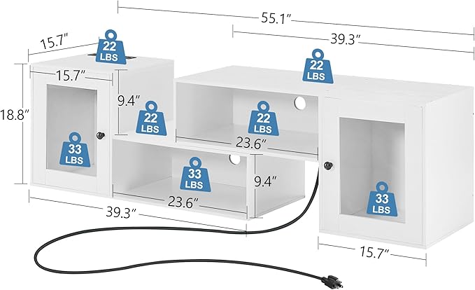 VECELO LED TV Stand for Televisions up to 70 Inchs Modern Entertainment Center with Storage Media Console with 23 Flashing Options and 4 Customizable Modes for Living Room, Bedroom, White - LeafyLoom