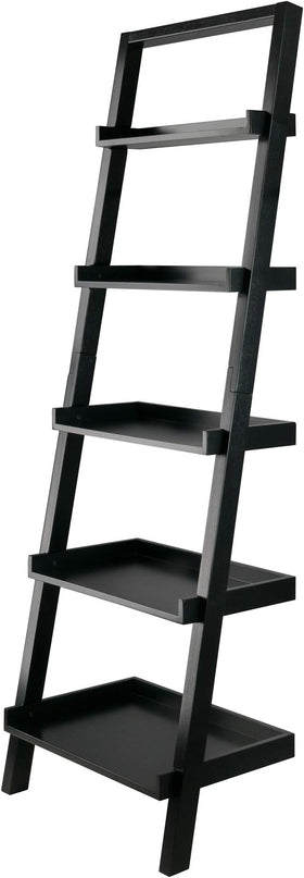 Winsome Bellamy 5-Shelf 69"H Leaning Bookcase, Black (29553) - LeafyLoom