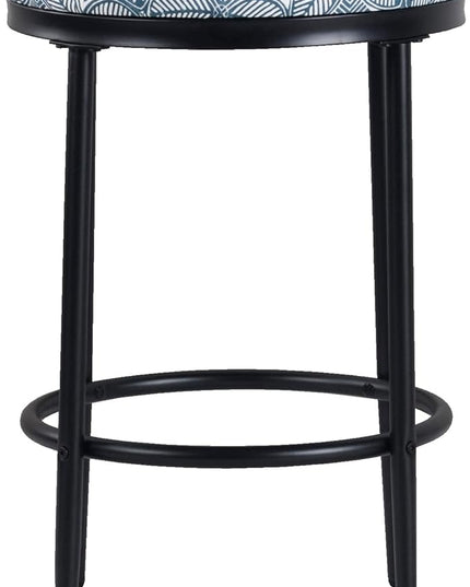 HomePop Upholstered Metal Barstool, Fabric Side Chairs for Dining Room, Kitchen and Living Room - Blue Indigo Print - LeafyLoom