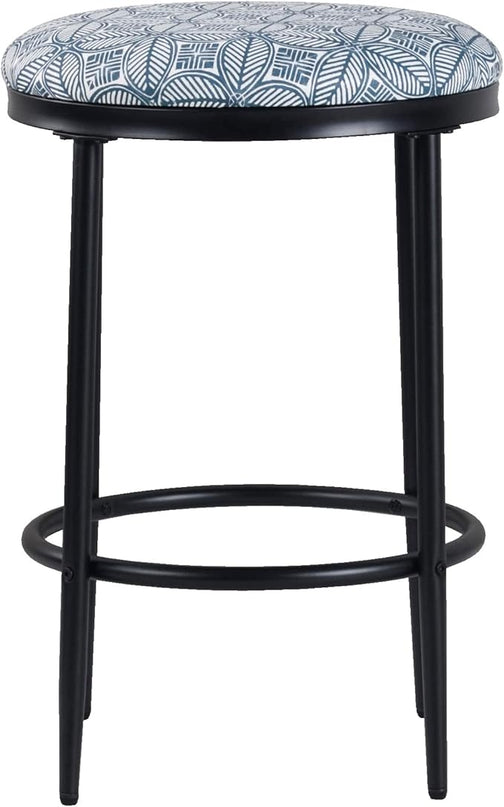 HomePop Upholstered Metal Barstool, Fabric Side Chairs for Dining Room, Kitchen and Living Room - Blue Indigo Print - LeafyLoom