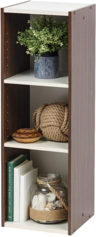 3-Tier 12" Wide Cubby Storage Bookshelf with Adjustable Shelves, Sturdy Versatile Easy Assembly Stackable Storage Shelf for Saving Space, Walnut Brown/White - LeafyLoom