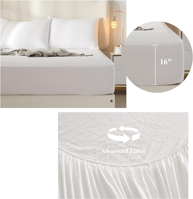 HighBuy Luxury Soft King Size Sheet Set - Breathable & Cooling Sheets - Hotel Quality Bed Sheets King - Extra Soft - Deep Pockets 16 Inch - Easy Fit - 4 Piece Set - Wrinkle Free King Sheets,White - LeafyLoom