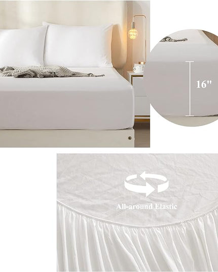 Luxury Soft California King Size Sheet Set -White Breathable & Cooling Sheets - Hotel Bed Sheets California King - Extra Soft - Deep Pockets 16 Inch - 4 Piece Set - Wrinkle Free California King Sheets - LeafyLoom