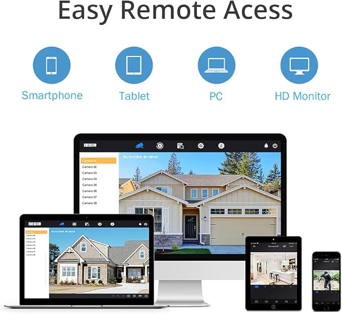 Eversecu 4 Channel Security Camera System 1080P Lite DVR and (4) 2.0MP 1080P Weatherproof Cameras Support Night Vison Weatherproof, Motion Alert, Smartphone, PC Easy Remote Access (NO HDD Included) EVERSECU