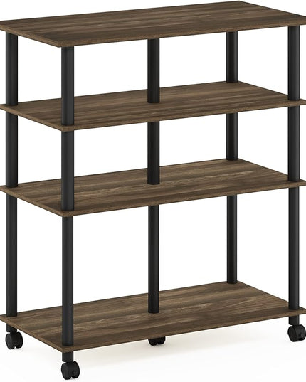 Furinno Helena 4-Tier Multifunction Rolling Kitchen Island Dining Cart on Wheels, Columbia Walnut/Black - LeafyLoom