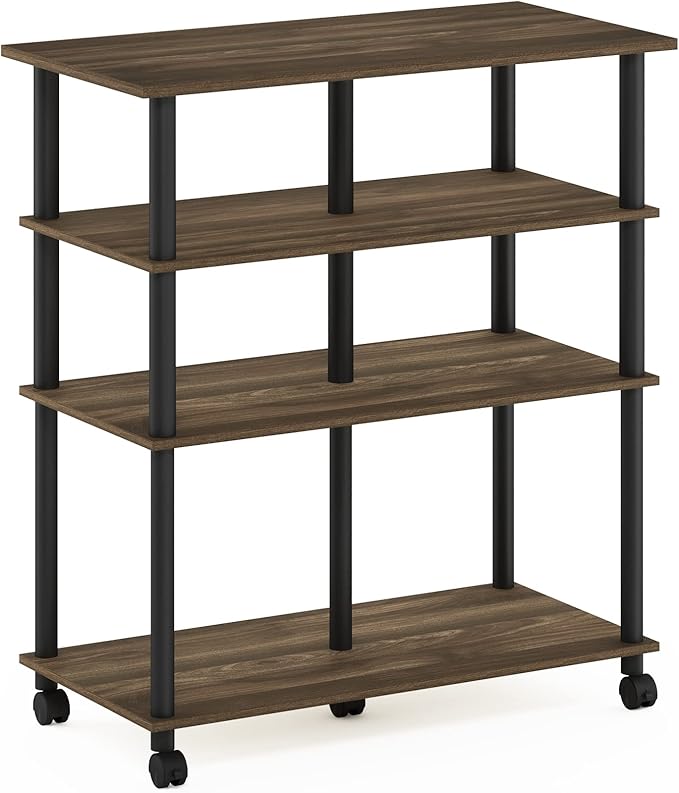 Furinno Helena 4-Tier Multifunction Rolling Kitchen Island Dining Cart on Wheels, Columbia Walnut/Black - LeafyLoom