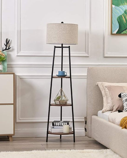 Floor Lamp, Standing Reading Light with Shelves and Fabric Shade, Modern Tall Pole Lamp, Accent Furniture Décor Lighting for Living Room, Bedrooms Black - LeafyLoom