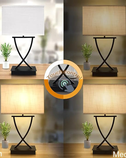3-Way Dimmable Touch Control Medium Table Lamp with Type C/USB Charging Port and 1 AC Outlet White Shade 21.38" Bedside Nightstand Lamp for Bedroom Living Room Office and Hotel Bulb Included - LeafyLoom