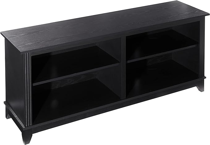 ROCKPOINT 58inch TV Stand Media Console for TV’s up to 65 Inches, Home Living Room Storage Console, Entertainment Center with 4 Open Storage Shelves, Modern TV Console Table (Black) - LeafyLoom