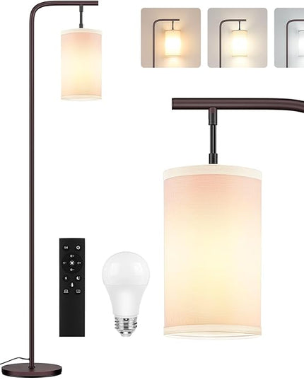 Floor Lamp for Living Room, 9W LED Bulb, Remote Custom Color Temperature & Brightness, Standing Lamps for Bedroom Office Kid Room, Browm - LeafyLoom