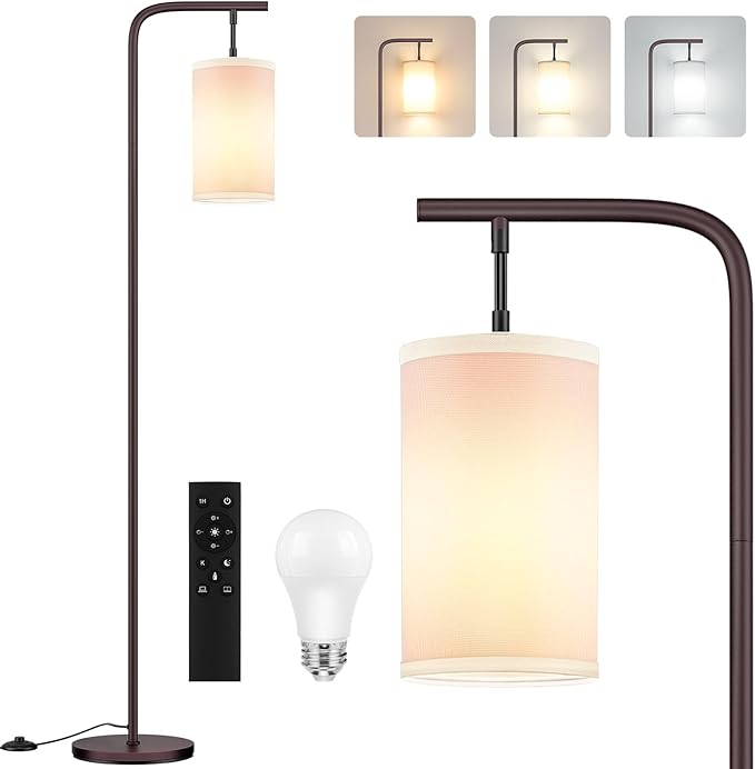 Floor Lamp for Living Room, 9W LED Bulb, Remote Custom Color Temperature & Brightness, Standing Lamps for Bedroom Office Kid Room, Browm - LeafyLoom