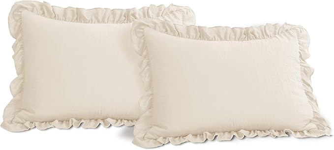 Lush Decor Reyna Ruffle Comforter Set - 3 Piece Cozy Ruffled Bedding Set - Timeless Elegance and Comfort for Bedroom - King, Ivory - LeafyLoom