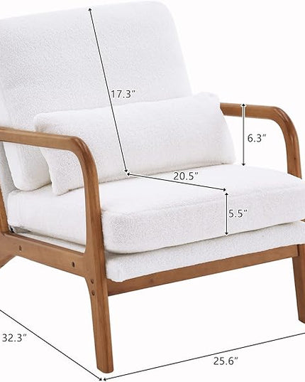 Bonnlo Teddy Fleece White Accent Chairs Set of 2, Upholstered Mid Century Modern Lounge Chairs Reading Chairs Side Sitting Chair Solid Wood Farmhouse Armchairs for Living Room, Bedroom, Guest Room - LeafyLoom