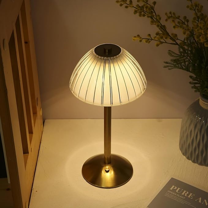 LED Cordless Table Lamp Mushroom Desk Lamp, USB Rechargeable LED Table Lamp with Touch Control Dimmable 3 Light Colors Bedside Lamp Reading Lamp for Bars Restaurants Coffee Shop - LeafyLoom