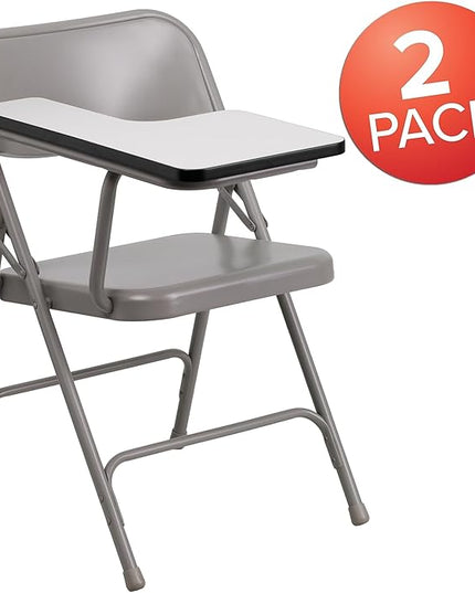 Flash Furniture Rutherford Steel Folding Chair with Right Handed Tablet Arm, Commercial Foldable Conference Room Tablet Arm Chair, Set of 2, Gray - LeafyLoom