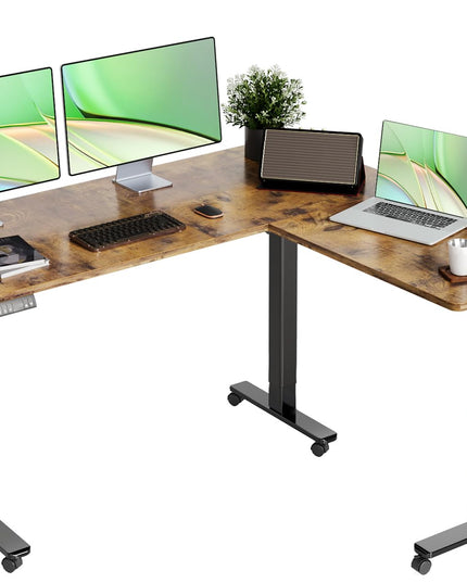 Claiks L Shaped Standing Desk Adjustable Height, Dual Motor Electric Corner Standing Desk, 63x55 inch Sit Stand up Desk with Splice Board, White LeafyLoom