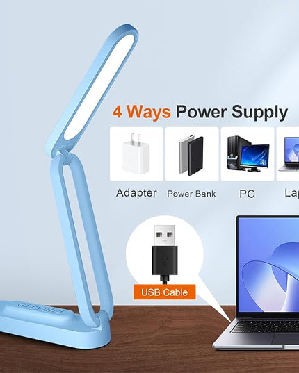 LED Desk Lamp for Office Home & Battery Operated Lamp Rechargeable Lamp Foldable & Portable Light, LED Desk Light Strip, 3 Brightness Dimmable Small Desk Lamp Wireless Reading Lamp - LeafyLoom
