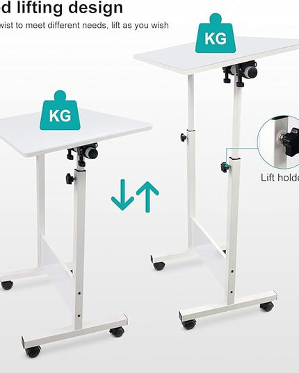 Adjustable Height Standing Desk, Writable Tempered Glass Desktop with Eraser, 360° Flip, Wheels – Ideal for Small Spaces and Home Offices, 24 in, White(Adjustable Height: 32-47 in) - LeafyLoom