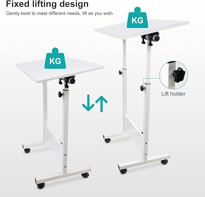 Adjustable Height Standing Desk, Writable Tempered Glass Desktop with Eraser, 360° Flip, Wheels – Ideal for Small Spaces and Home Offices, 24 in, White(Adjustable Height: 32-47 in) - LeafyLoom