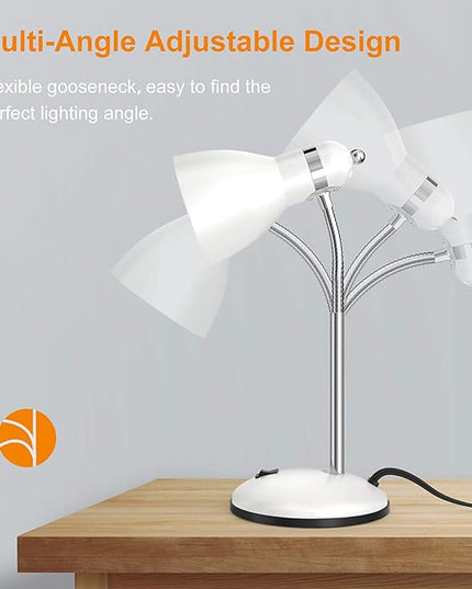 LEPOWER Metal Desk Lamp, Adjustable Goose Neck Table Lamp, Eye-Caring Study Desk Lamps for Bedroom, Study Room and Office (White) - LeafyLoom