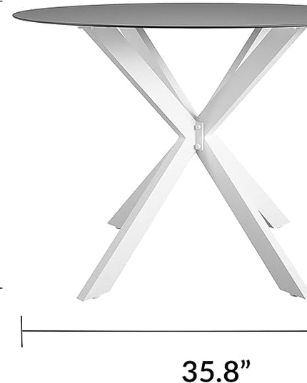CosmoLiving by Cosmopolitan 88289WHGE Circi Collection Dining Table with Glass Top, White - LeafyLoom