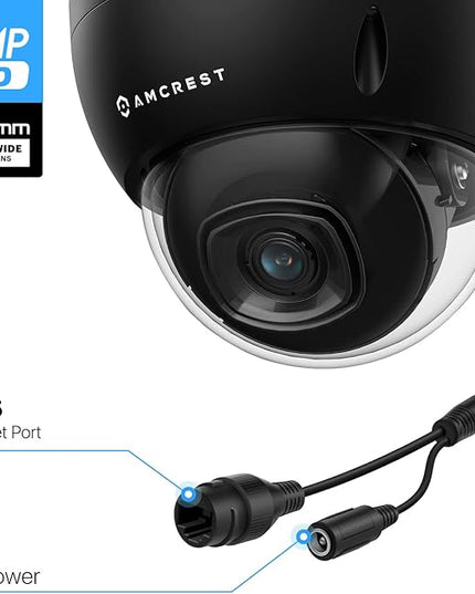 Amcrest 5MP POE Camera, Outdoor Vandal Dome Security POE IP Camera, 5-Megapixel, 98ft NightVision, 2.8mm Lens, IP67, IK10 Resistance, MicroSD 256GB (Sold Separately), Cloud, NVR (IP5M-D1188EB-28MM) Amcrest