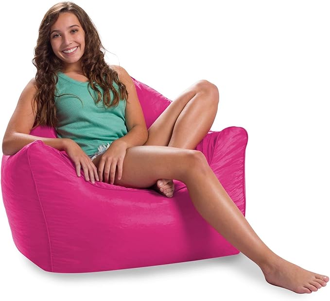 Posh Creations Structured Comfy Seat for Playrooms and Bedrooms, Large Bean Bag Chair, Malibu Lounge, Pink - LeafyLoom