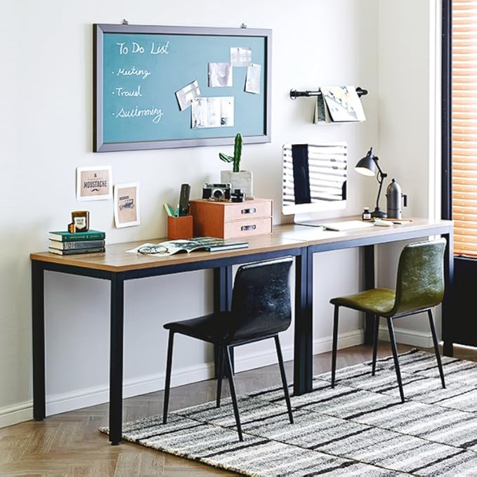 Need 55 Inch Large Computer Desk - Modern Simple Style Home Office Gaming Desk, Basic Writing Table for Study Student, Black Metal Frame, Teak - LeafyLoom