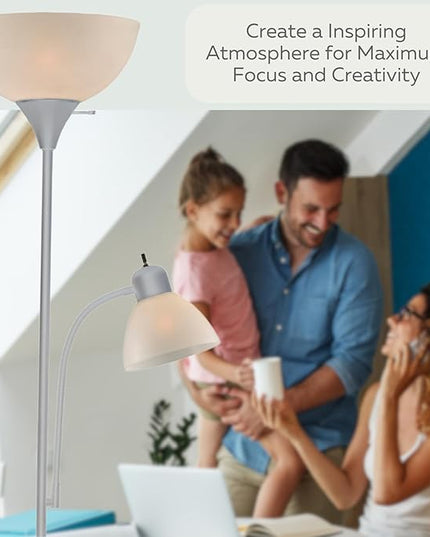 Adjustable Silver Floor Lamp with Reading Light By Light Accents - Susan Modern Standing Lamp For Living Room/Office Lamp 72" Tall - 150-watt With Side Reading Light Corner Lamp (Silver) - LeafyLoom