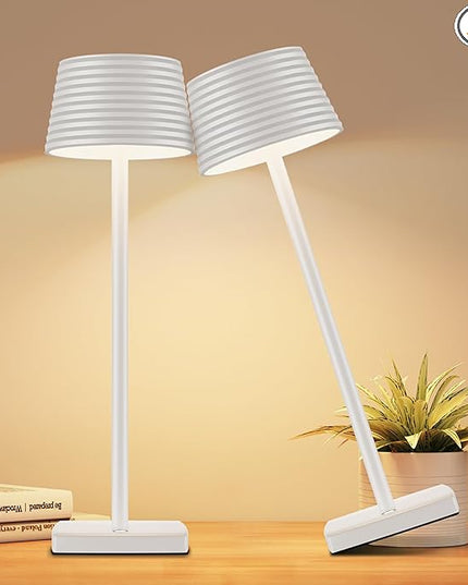 Rechargeable Cordless Table Lamp, Battery 5000mAh Metal Aluminum Housing USB LED Portable Powered Desk Lamp, 3 Levels Brightness Night Light for Restaurants Bars Outdoor (White-2pack) - LeafyLoom