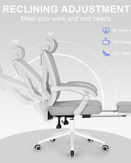 Misolant Ergonomic Office Chair with Footrest, Ergonomic Desk Chair with Adjustable 2D Lumbar Support, High Back Office Chair with Adjustable Headrest, Comfortable Executive Office Chair -Gray - LeafyLoom