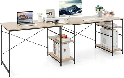 L-Shaped Home Office Desk, Corner Computer Desk w/Monitor Stand, Reversible PC Desk w/Heavy-Duty Metal Frame, Long Office Desk for 2 Person, Space-Saving Design (Natural) - LeafyLoom