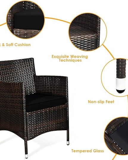 Goplus 4-Piece Rattan Patio Set, Outdoor/Indoor Wicker Conversation Set for Pool, Backyard, Lawn, Wicker Chairs and Sofa with Soft Cushion, Rattan Furniture with Tempered Glass Coffee Table - LeafyLoom