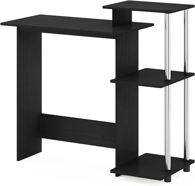 Furinno Efficient Home Laptop Notebook Computer Desk with Square Shelves, Side, Americano/Chrome - LeafyLoom