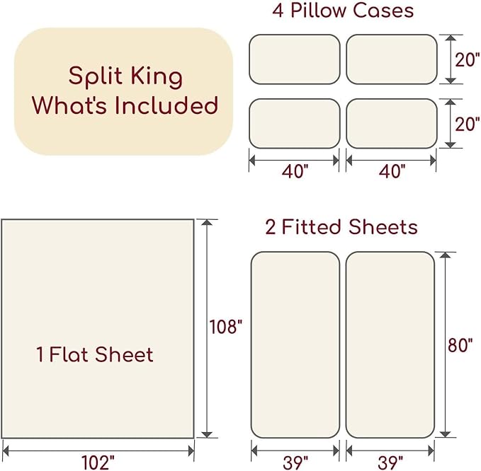 Mellanni Split King Sheets Set - 7 PC Iconic Collection Bedding Sheets & Pillowcases - Ultra Soft, Cooling Bed Sheets - Deep Pocket up to 16 inch - 7 PC (Split King, Blush Pink w/Extra Pillow Cases) - LeafyLoom
