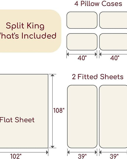 Mellanni Split King Sheets Set - 7 PC Iconic Collection Bedding Sheets & Pillowcases - Ultra Soft, Cooling Bed Sheets - Deep Pocket up to 16 inch - 7 PC (Split King, Lavender w/Extra Pillow Cases) - LeafyLoom