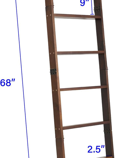 VASGOR 68" Blanket Ladder Wooden Decorative, Wall Leaning Blanket Holder Rack (Rustic) - LeafyLoom