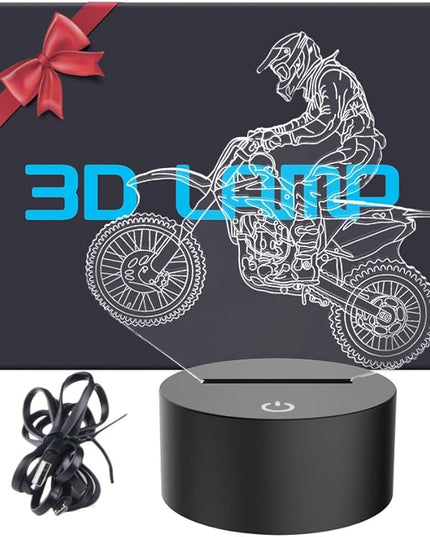 Motocross 3D Lamp, LED Illusion Motorcycle Night Light for Kids Room Decor USB 7 Color Changing Toys Birthday Gifts for Father Boys Sports Guy - LeafyLoom