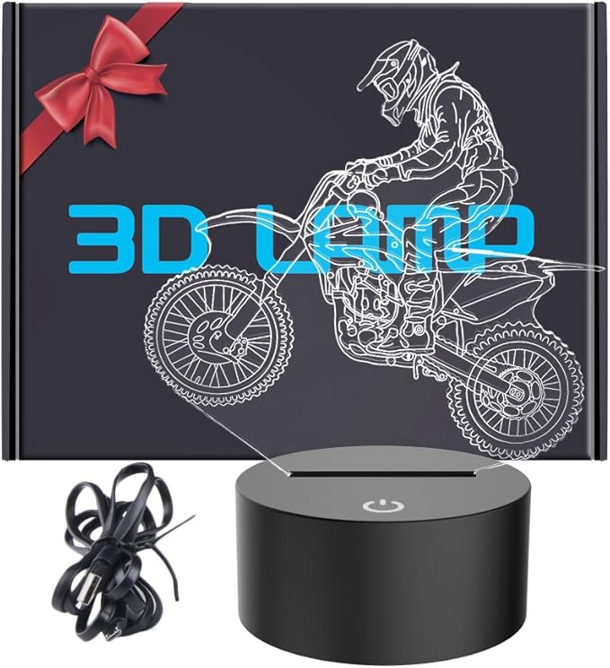 Motocross 3D Lamp, LED Illusion Motorcycle Night Light for Kids Room Decor USB 7 Color Changing Toys Birthday Gifts for Father Boys Sports Guy - LeafyLoom