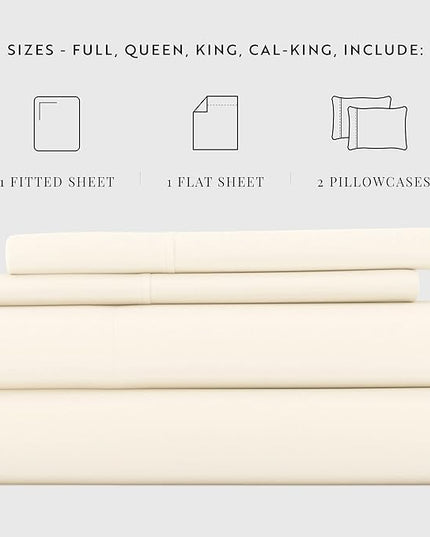 Linen Market Bed Sheets for Full Size Bed (Ivory) - Sleep Better Than Ever with These Soft and Cooling Full Sheets - Deep Pocket Fits 16" Thick Beds - 4 Piece Full Sheet Set - LeafyLoom