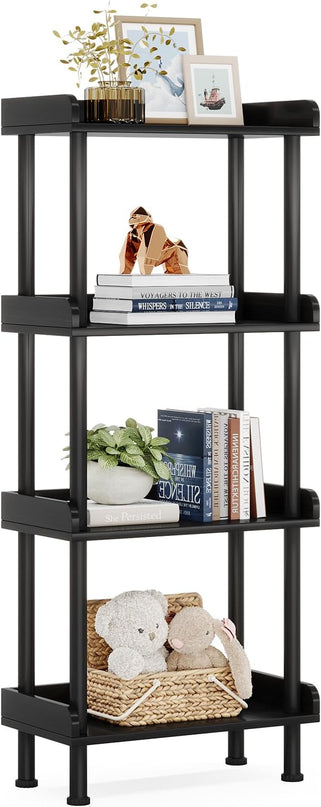 Bookcase Bookshelf, Small Bookshelf for Small Spaces, Wooden Book Shelf Small Bookcase for Living Room Bedroom, Rustic Etagere Bookshelves Bookcases Storage Organizer, 4-Tier Black - LeafyLoom